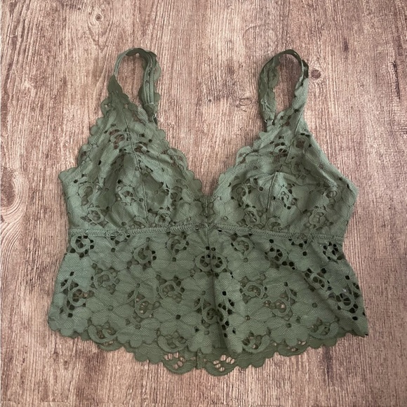 Aerie Green Lace Long Lined Bralette Size Small - Picture 1 of 4